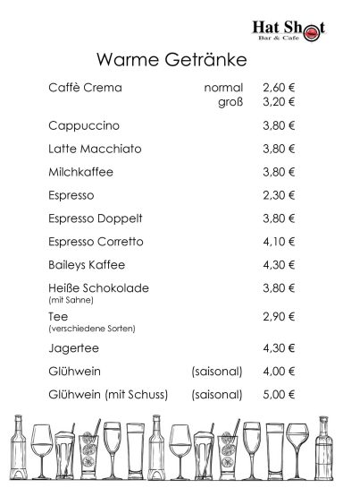 Getränkekarte Heißgetränke 